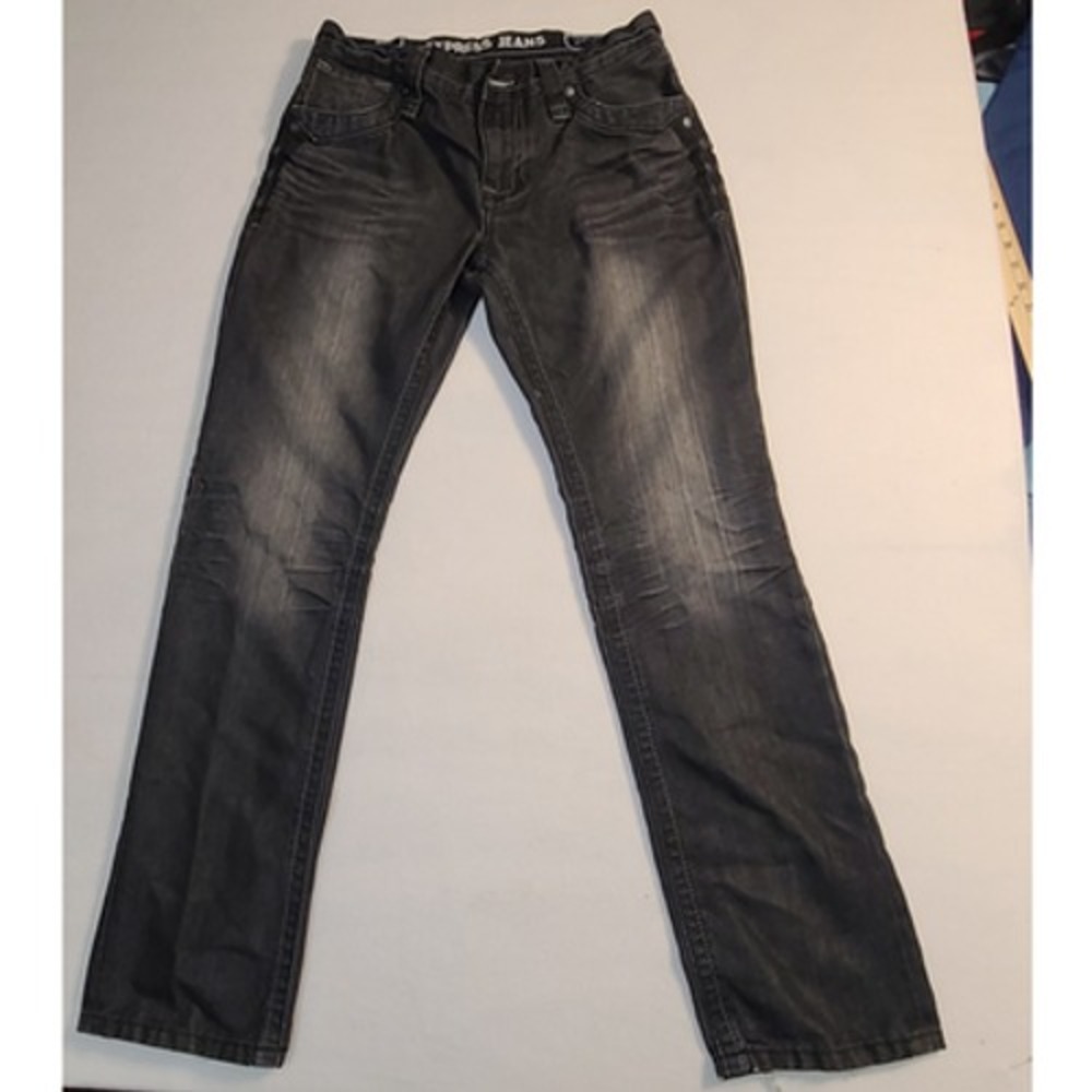 Express Rocco Slim Straight Jeans Mens 31x32 Black Gray Distressed Denim Fade